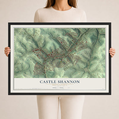 Map of Castle Shannon, Pennsylvania, 24 x 36 inch print in a black wood frame