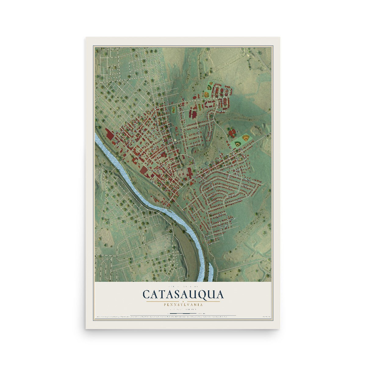 Map of Catasauqua, Pennsylvania, 12 x 18 inch unframed archival matte print