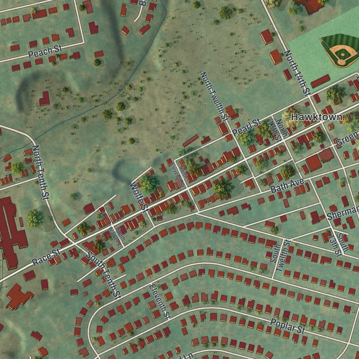 Second close-up of the map of Catasauqua, Pennsylvania print showing more streets and buildings