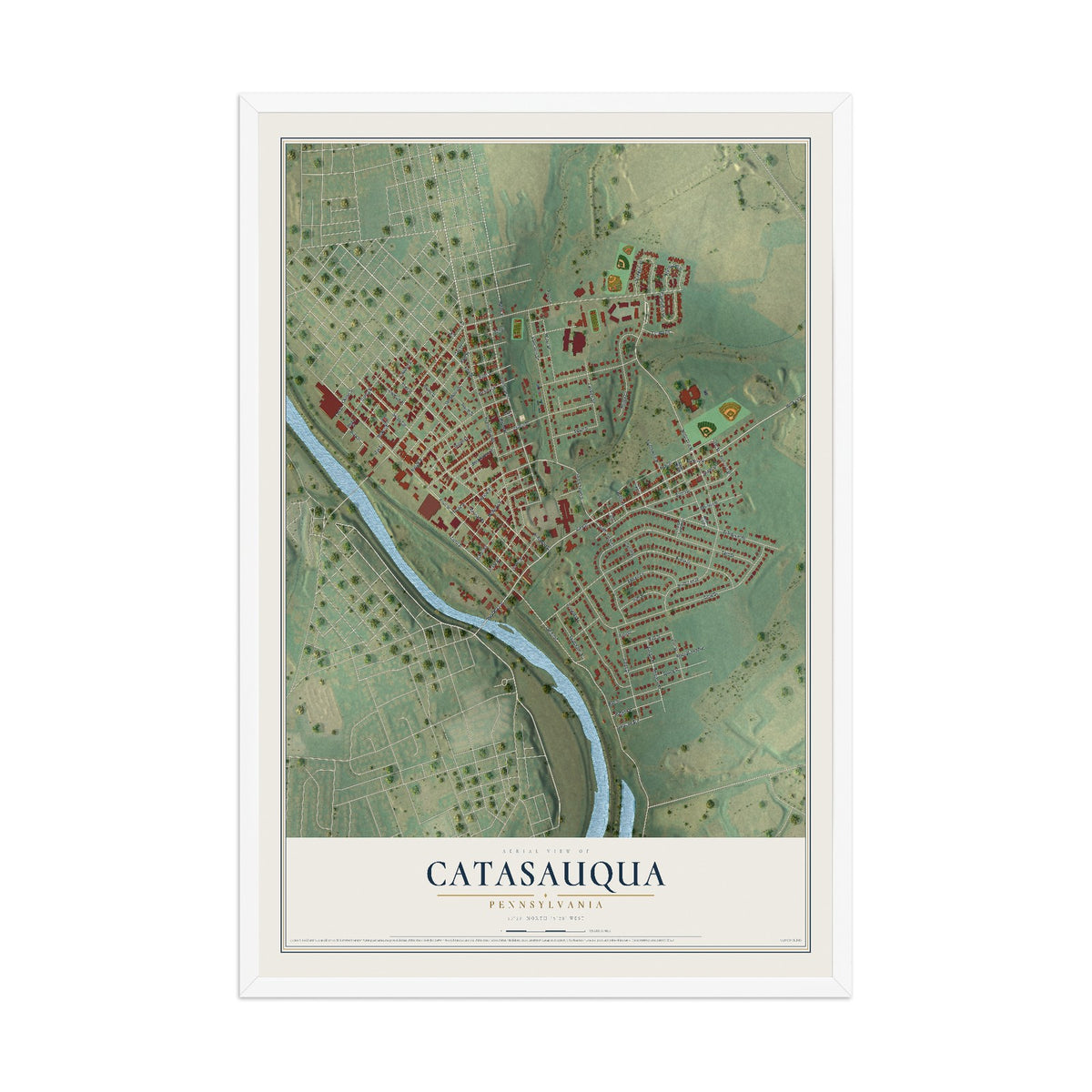 Map of Catasauqua, Pennsylvania, 12 x 18 inch print in a white wood frame