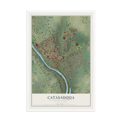 Map of Catasauqua, Pennsylvania, 12 x 18 inch print in a white wood frame