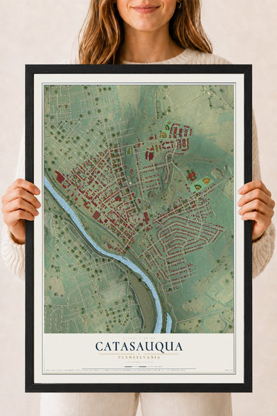 Map of Catasauqua, Pennsylvania, 18 x 24 inch print in a black wood frame