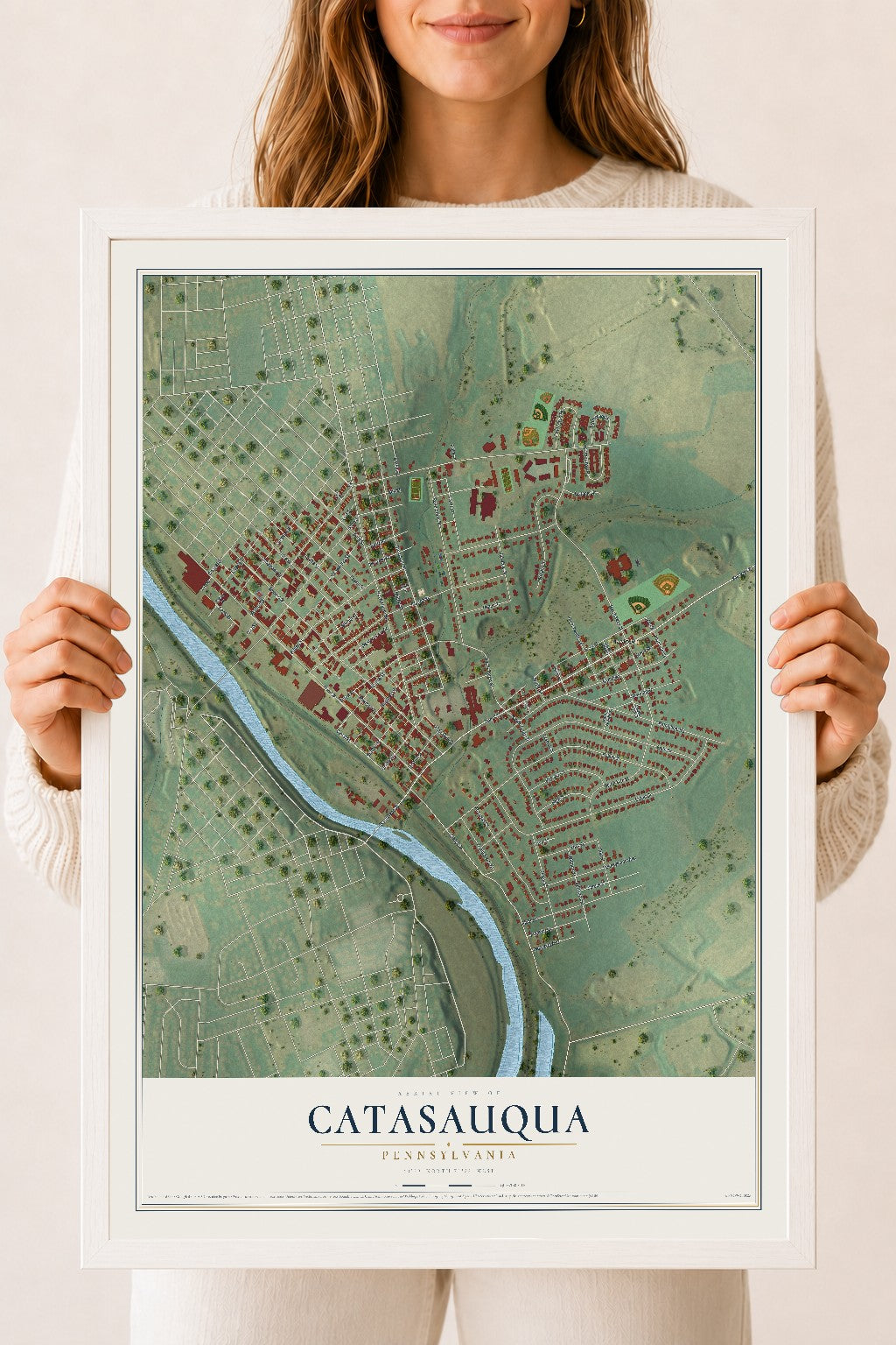 Map of Catasauqua, Pennsylvania, 18 x 24 inch print in a white wood frame