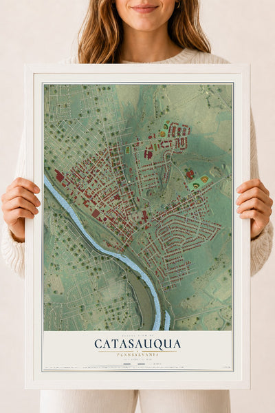 Map of Catasauqua, Pennsylvania, 18 x 24 inch print in a white wood frame