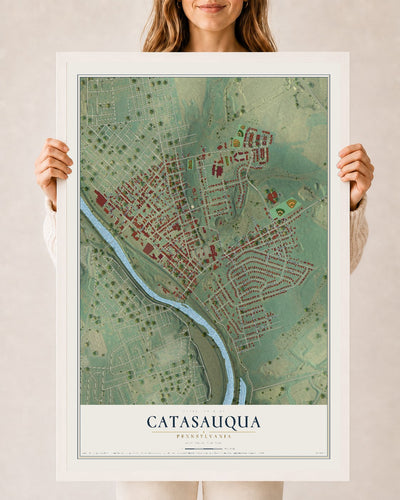 Map of Catasauqua, Pennsylvania, 24 x 36 inch print in a white wood frame