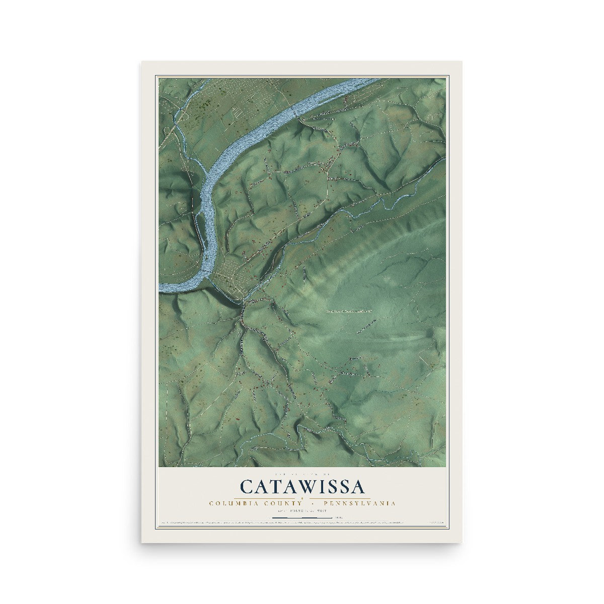 Map of Catawissa, Columbia County, Pennsylvania, 12 x 18 inch unframed archival matte print