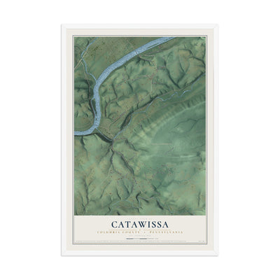 Map of Catawissa, Columbia County, Pennsylvania, 12 x 18 inch print in a white wood frame