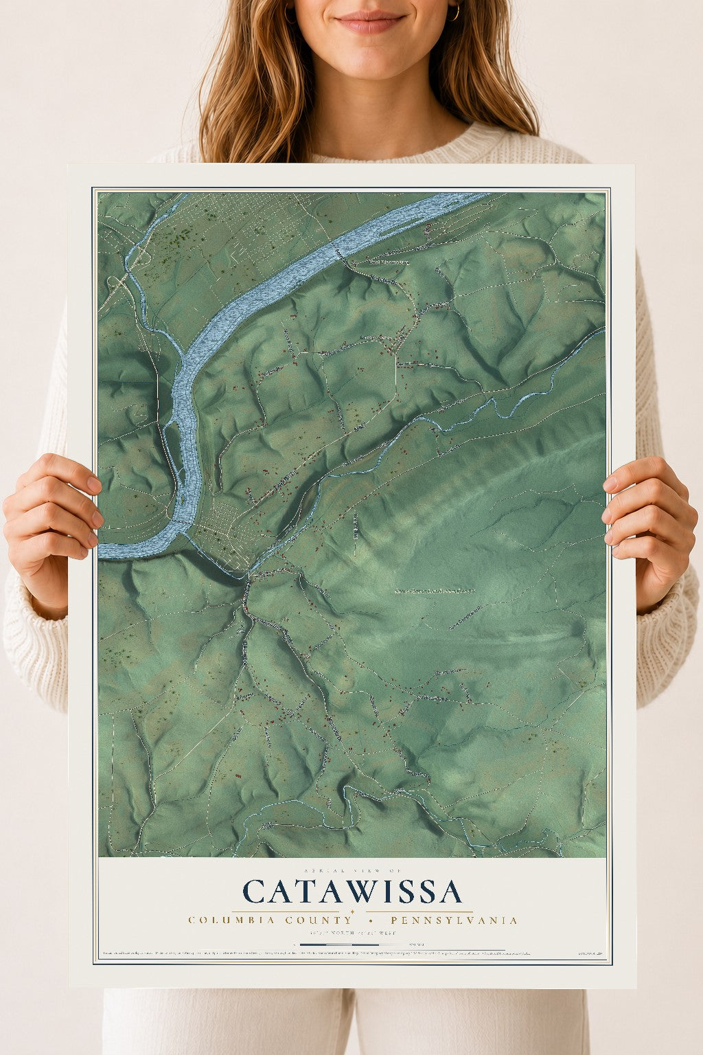 Map of Catawissa, Columbia County, Pennsylvania, 18 x 24 inch unframed archival matte print