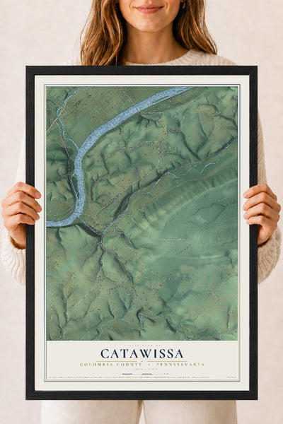 Map of Catawissa, Columbia County, Pennsylvania, 18 x 24 inch print in a black wood frame