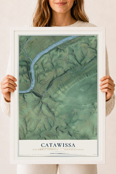 Map of Catawissa, Columbia County, Pennsylvania, 18 x 24 inch print in a white wood frame