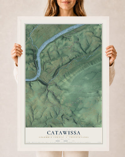 Map of Catawissa, Columbia County, Pennsylvania, 24 x 36 inch print in a white wood frame
