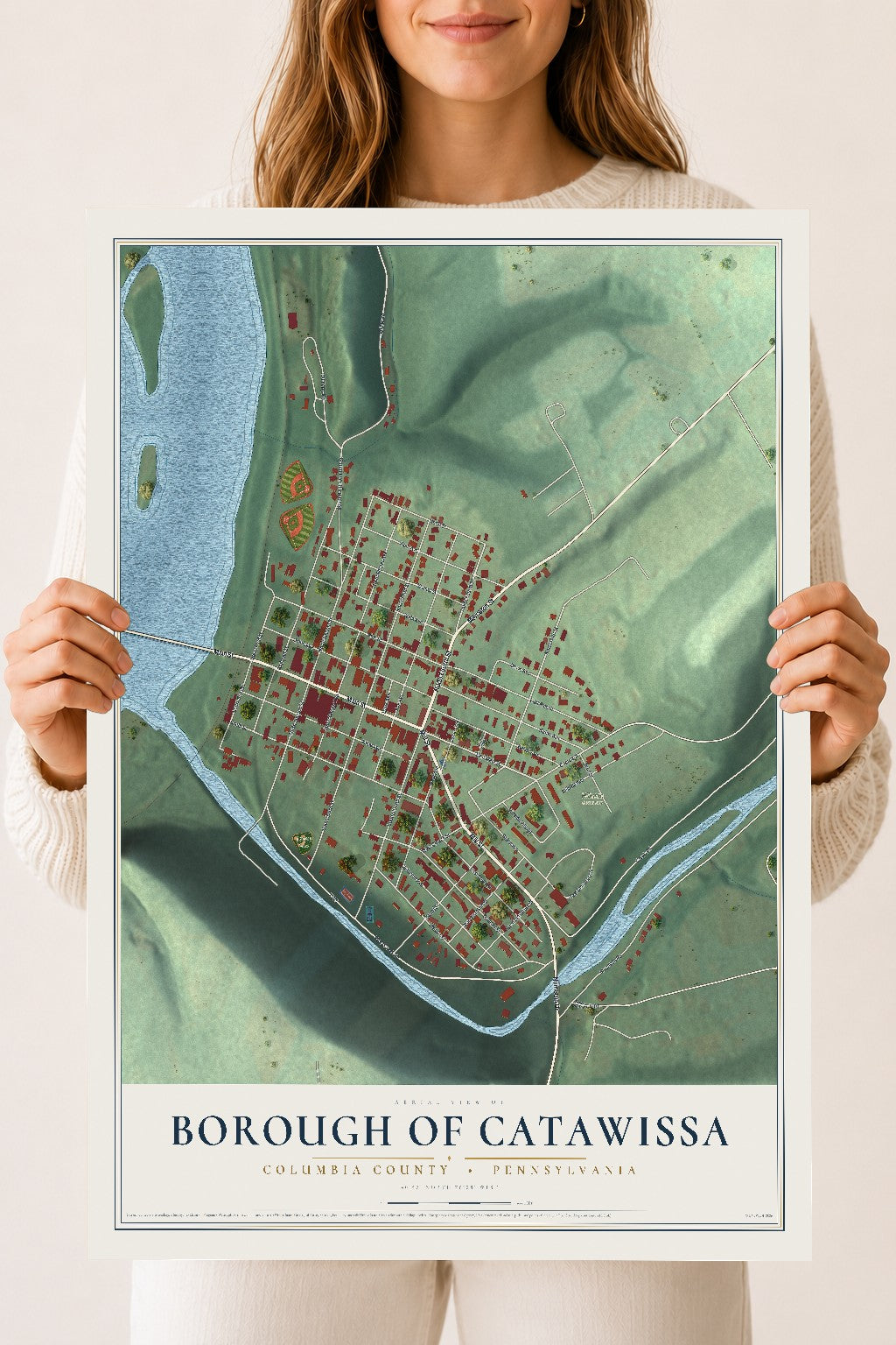Map of the Borough of Catawissa, Columbia County, Pennsylvania, 18 x 24 inch unframed archival matte print