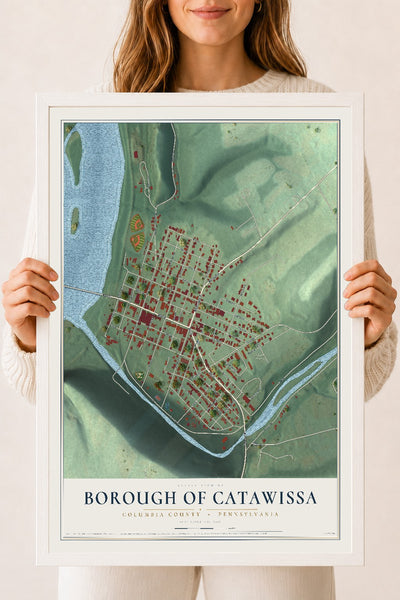 Map of the Borough of Catawissa, Columbia County, Pennsylvania, 18 x 24 inch print in a white wood frame