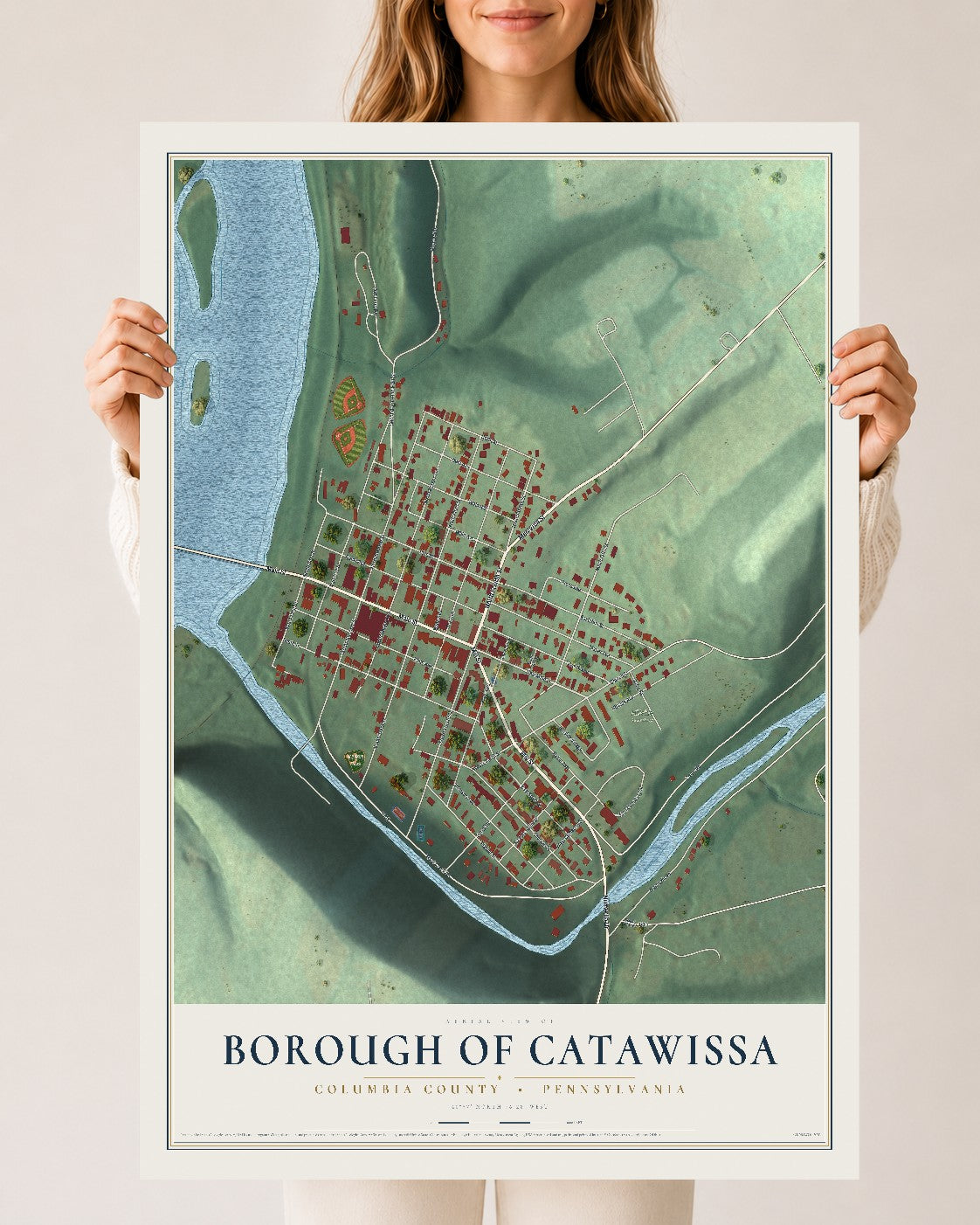 Map of the Borough of Catawissa, Columbia County, Pennsylvania, 24 x 36 inch unframed archival matte print