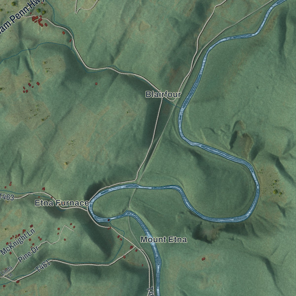 Second close-up of the map of Catharine, Pennsylvania print showing more streets and buildings