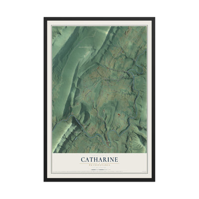 Map of Catharine, Pennsylvania, 12 x 18 inch print in a black wood frame