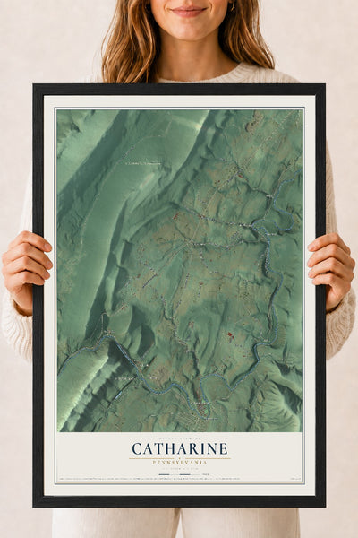 Map of Catharine, Pennsylvania, 18 x 24 inch print in a black wood frame