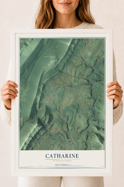 Map of Catharine, Pennsylvania, 18 x 24 inch print in a white wood frame