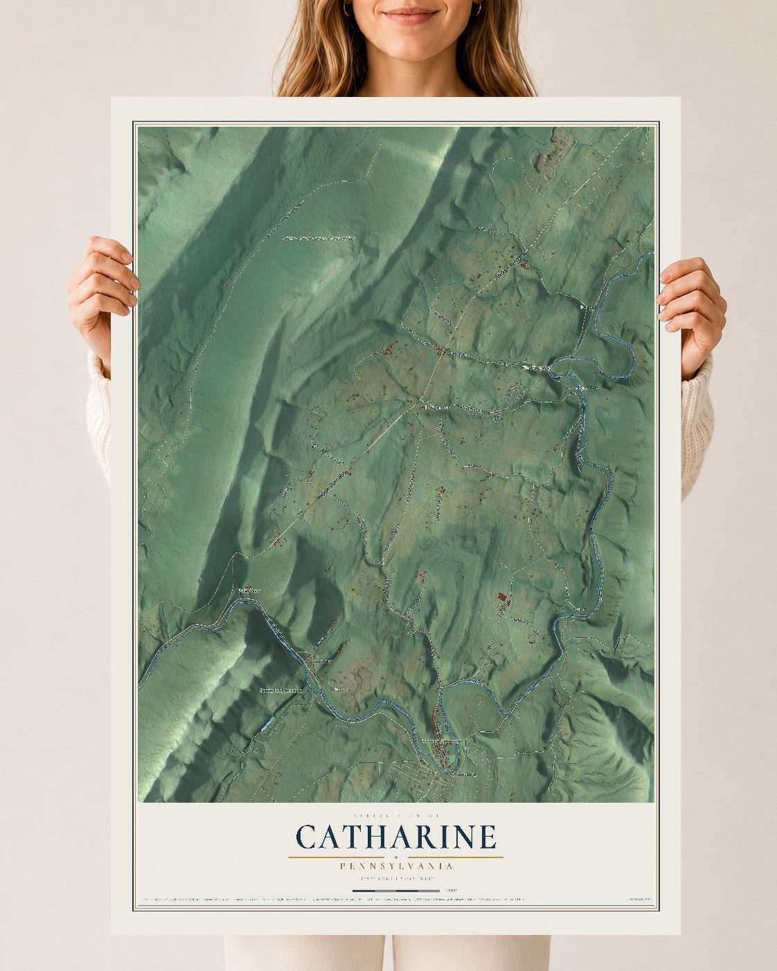 Map of Catharine, Pennsylvania, 24 x 36 inch unframed archival matte print