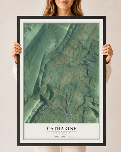 Map of Catharine, Pennsylvania, 24 x 36 inch print in a black wood frame