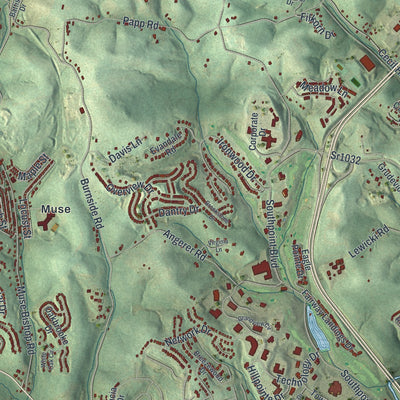 Close-up of the map of Cecil, Pennsylvania print showing street and building detail