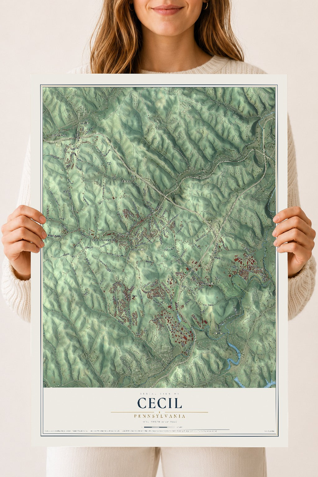 Map of Cecil, Pennsylvania, 18 x 24 inch unframed archival matte print