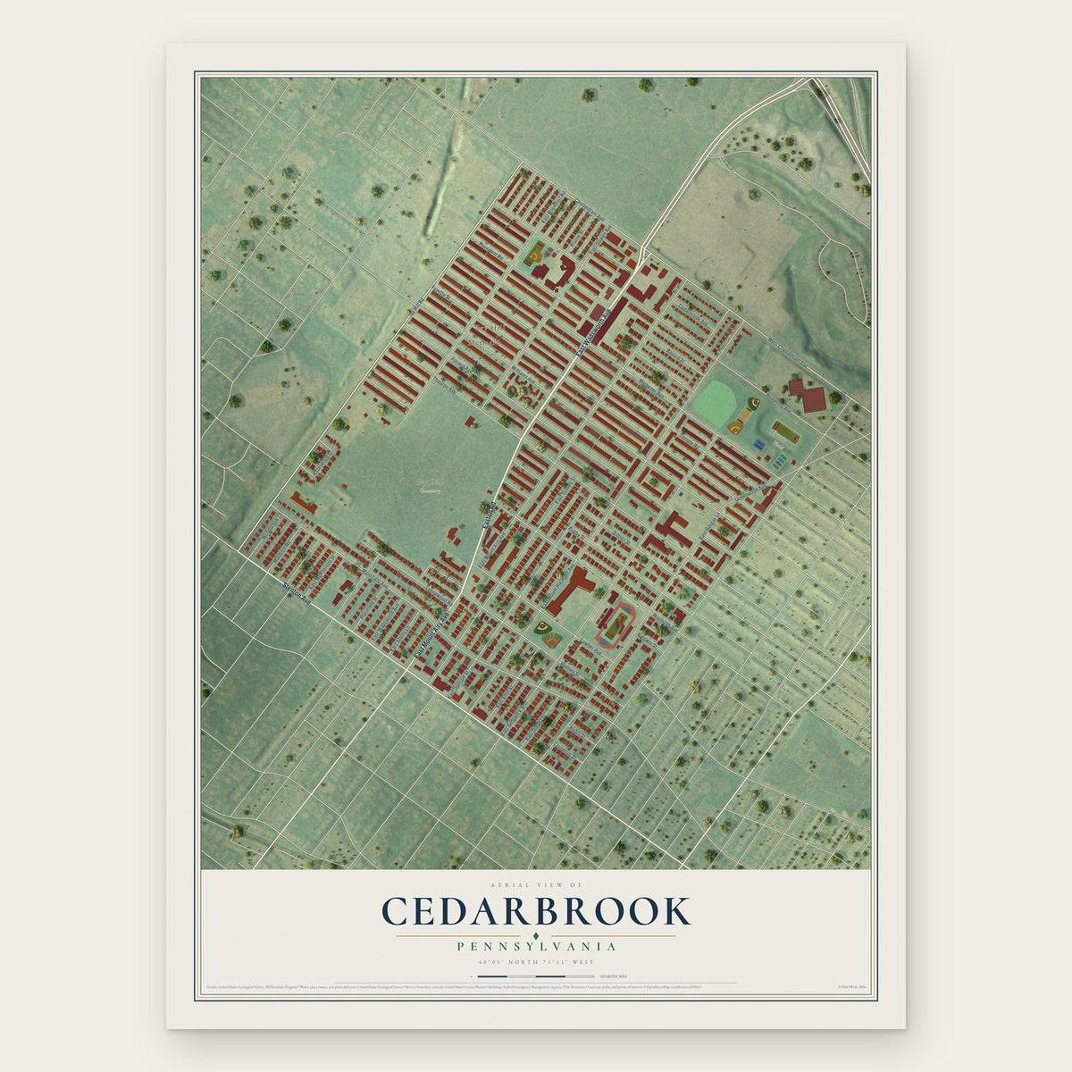 Cedarbrook, Philadelphia, Pennsylvania map print, the full design