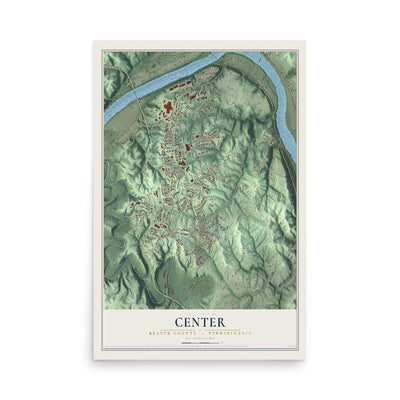 Map of Center, Beaver County, Pennsylvania, 12 x 18 inch unframed archival matte print