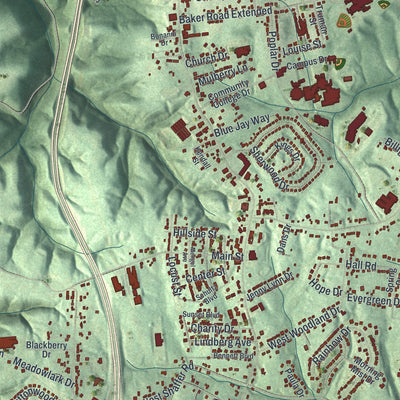 Close-up of the map of Center, Beaver County, Pennsylvania print showing street and building detail