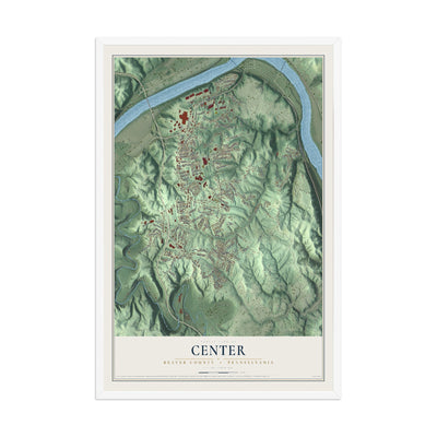 Map of Center, Beaver County, Pennsylvania, 12 x 18 inch print in a white wood frame