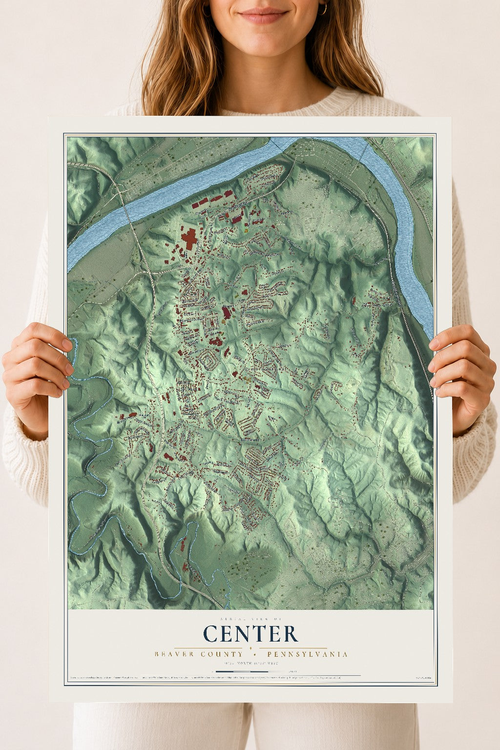Map of Center, Beaver County, Pennsylvania, 18 x 24 inch unframed archival matte print