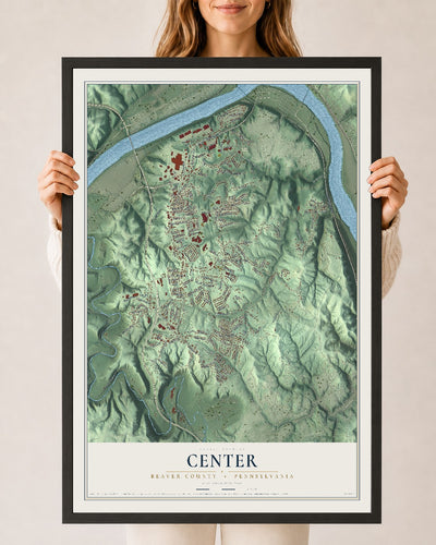 Map of Center, Beaver County, Pennsylvania, 24 x 36 inch print in a black wood frame