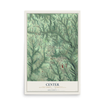 Map of Center, Butler County, Pennsylvania, 12 x 18 inch unframed archival matte print