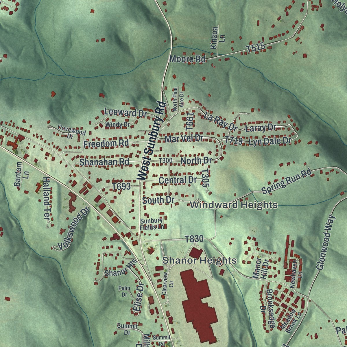 Close-up of the map of Center, Butler County, Pennsylvania print showing street and building detail