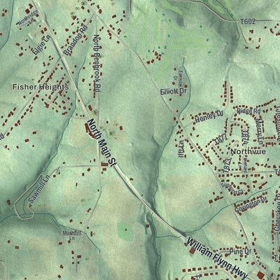 Second close-up of the map of Center, Butler County, Pennsylvania print showing more streets and buildings