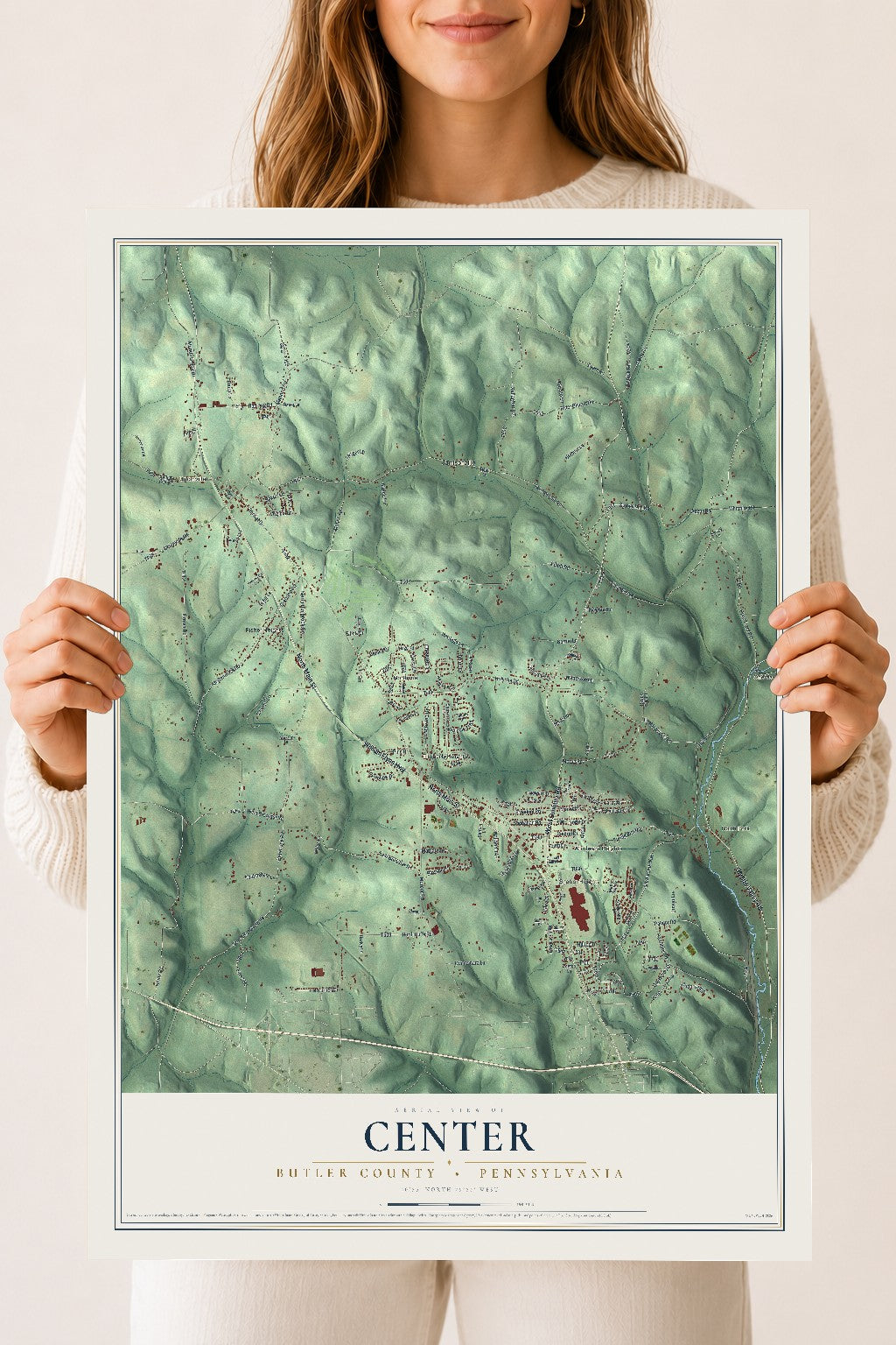 Map of Center, Butler County, Pennsylvania, 18 x 24 inch unframed archival matte print