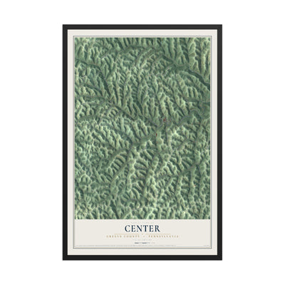 Map of Center, Greene County, Pennsylvania, 12 x 18 inch print in a black wood frame
