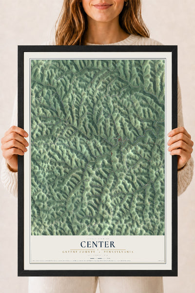 Map of Center, Greene County, Pennsylvania, 18 x 24 inch print in a black wood frame