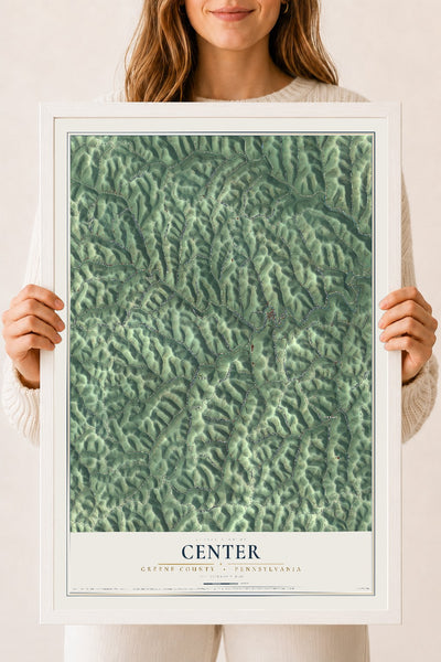 Map of Center, Greene County, Pennsylvania, 18 x 24 inch print in a white wood frame