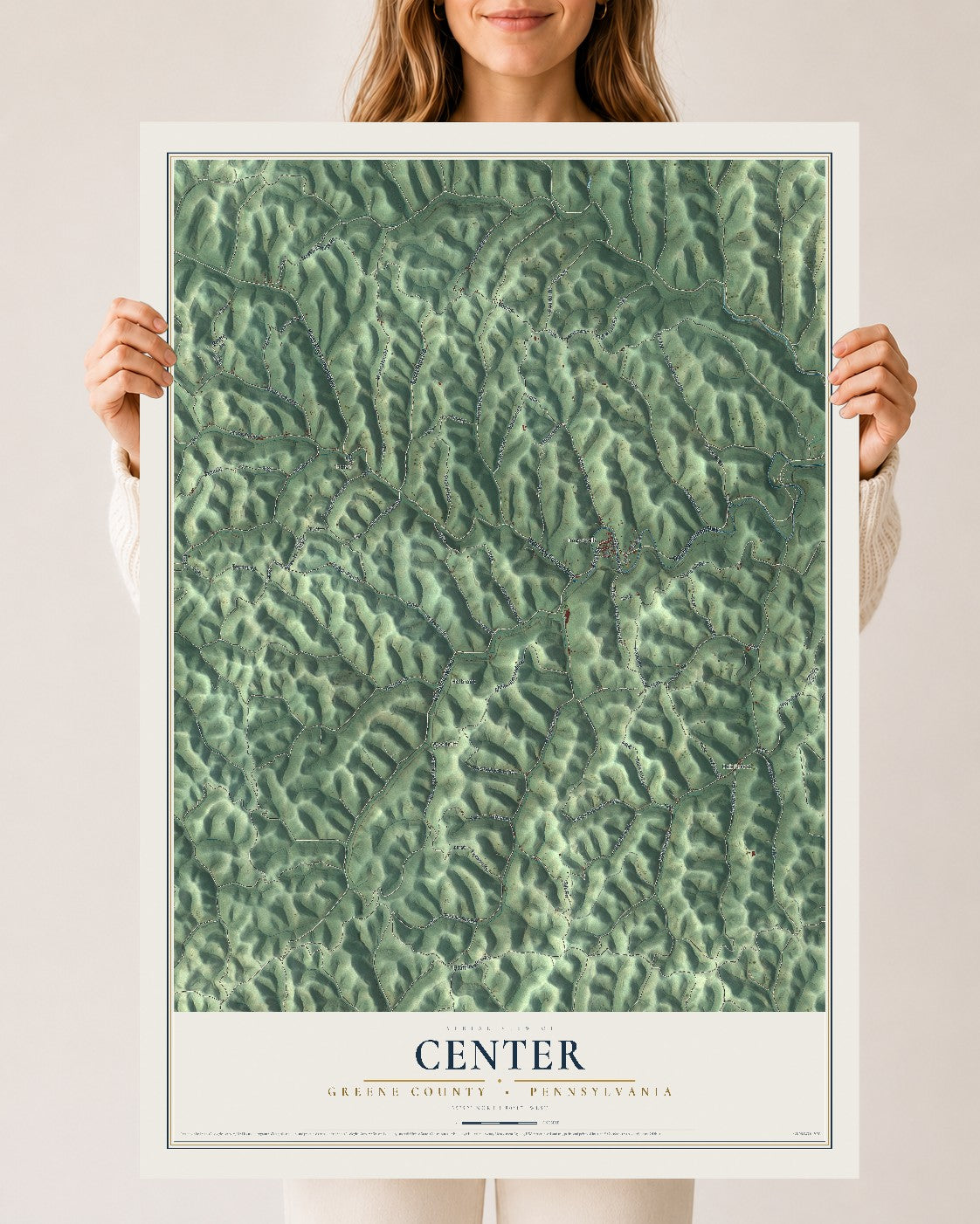 Map of Center, Greene County, Pennsylvania, 24 x 36 inch unframed archival matte print