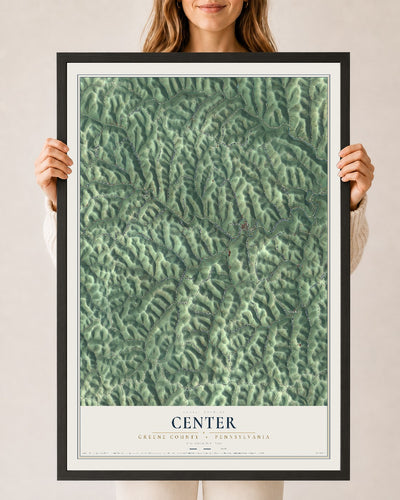 Map of Center, Greene County, Pennsylvania, 24 x 36 inch print in a black wood frame