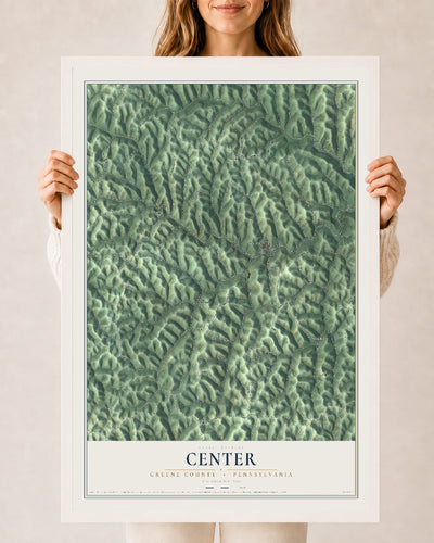 Map of Center, Greene County, Pennsylvania, 24 x 36 inch print in a white wood frame