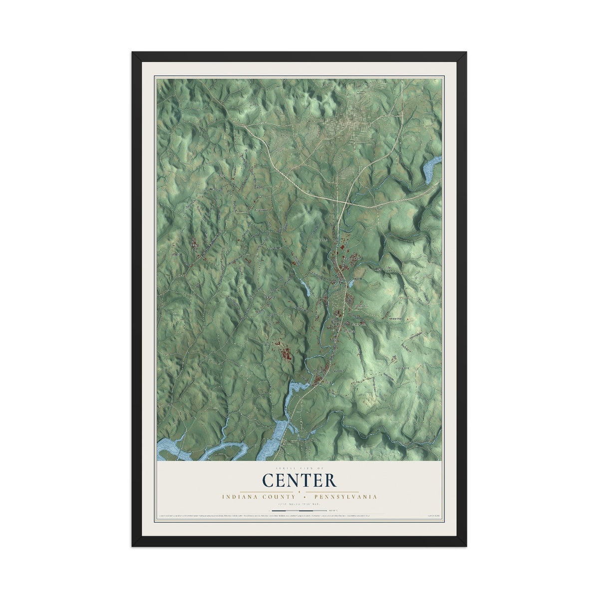 Map of Center, Indiana County, Pennsylvania, 12 x 18 inch print in a black wood frame