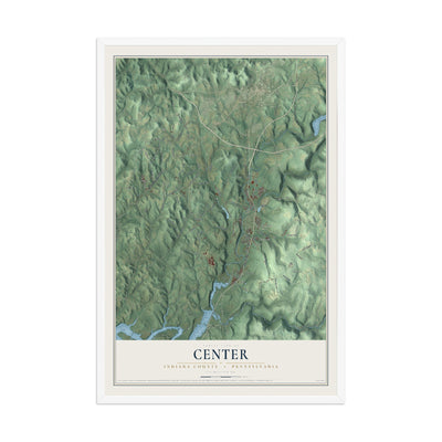Map of Center, Indiana County, Pennsylvania, 12 x 18 inch print in a white wood frame
