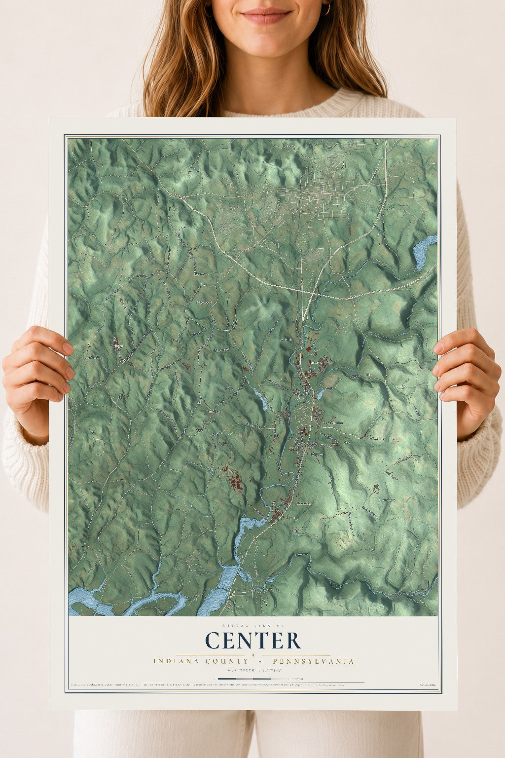 Map of Center, Indiana County, Pennsylvania, 18 x 24 inch unframed archival matte print