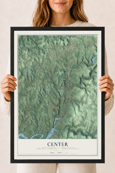 Map of Center, Indiana County, Pennsylvania, 18 x 24 inch print in a black wood frame