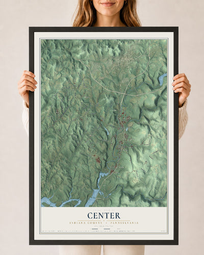 Map of Center, Indiana County, Pennsylvania, 24 x 36 inch print in a black wood frame