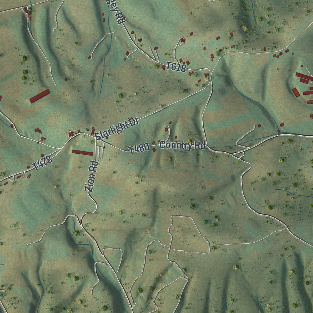 Close-up of the map of Center, Snyder County, Pennsylvania print showing street and building detail
