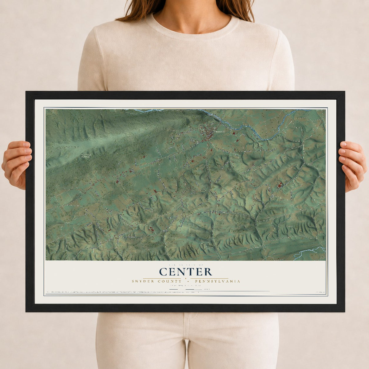 Map of Center, Snyder County, Pennsylvania, 12 x 18 inch print in a black wood frame