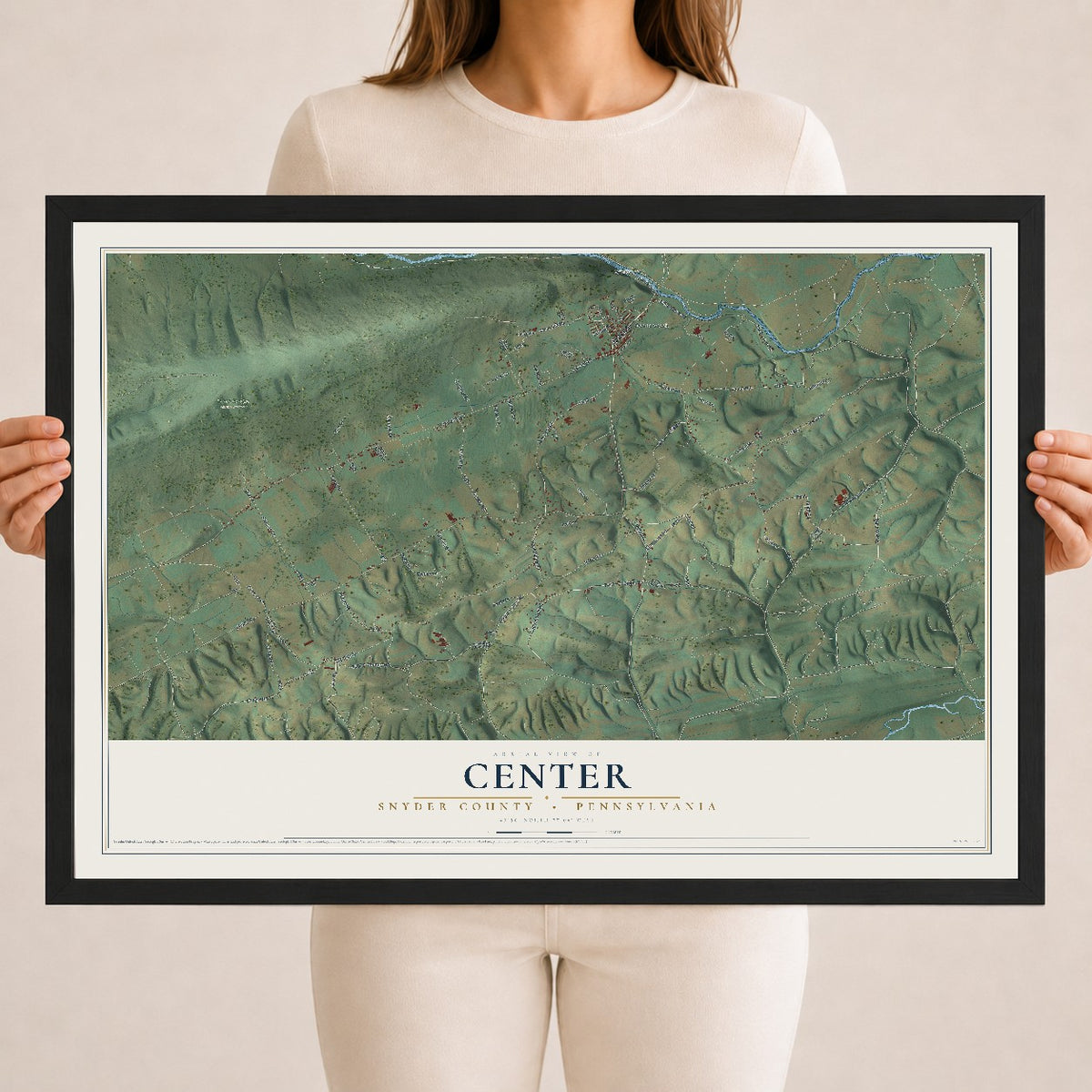 Map of Center, Snyder County, Pennsylvania, 18 x 24 inch print in a black wood frame